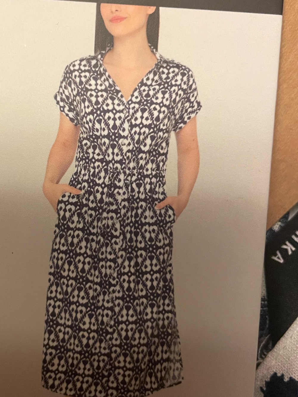 Navy and White Printed Dress
